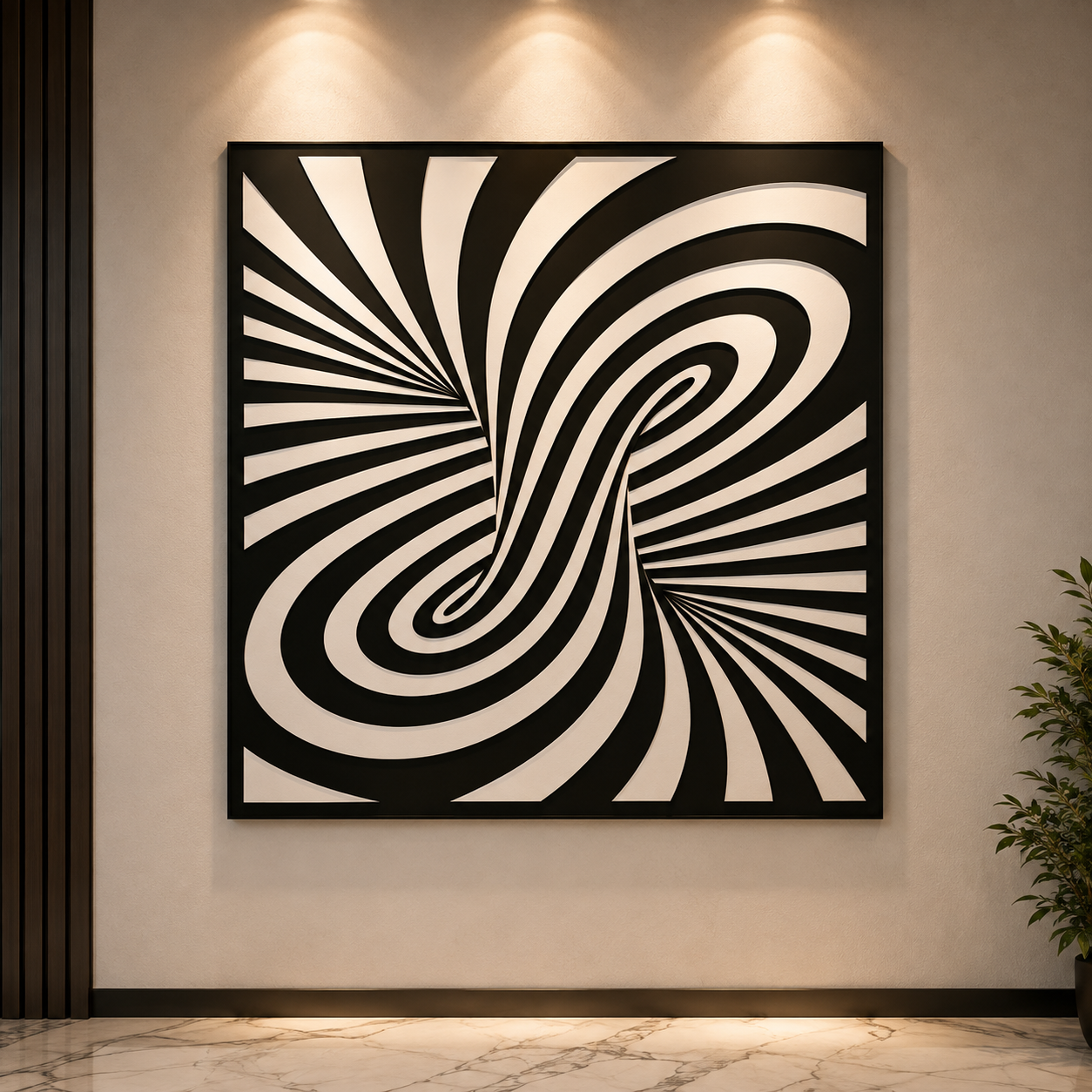 Modern Black & White Optical Metal Wall Art